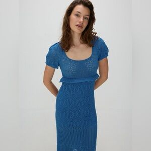 Zara Blue Crochet Knit Maxi Dress ** VIRAL INFLUENCER FAVOURITE **